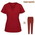 thumbnail image 2 of Maternity Scrub Top, Moisture-Wicking Sets Nursing Scrubs with Pockets Healthcare Uniform 4-Season V-Neck Top Breathable Medical Work Pants Women Nurse Appreciation Week Red L, 2 of 4