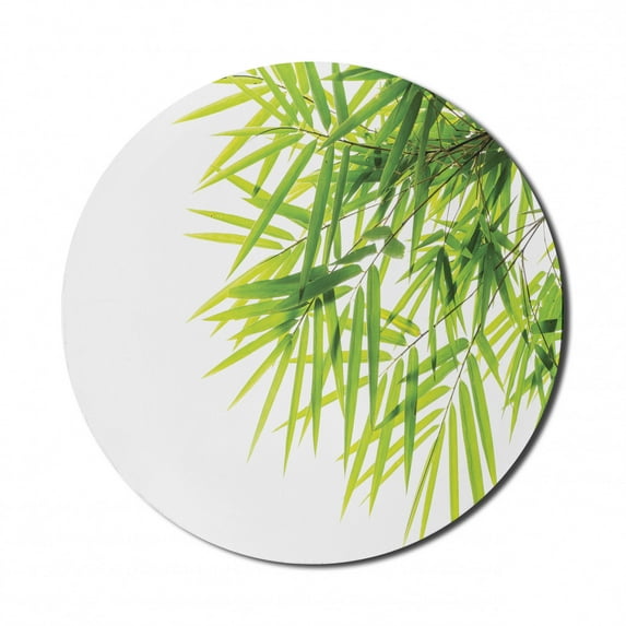 Bamboo Print Mouse Pad for Computers, Bamboo Leaf Illustration for Wellbeing Health Fresh Purity Tranquil Art, Round Non-Slip Thick Rubber Modern Gaming Mousepad, 8" Round, Green White, by Ambesonne