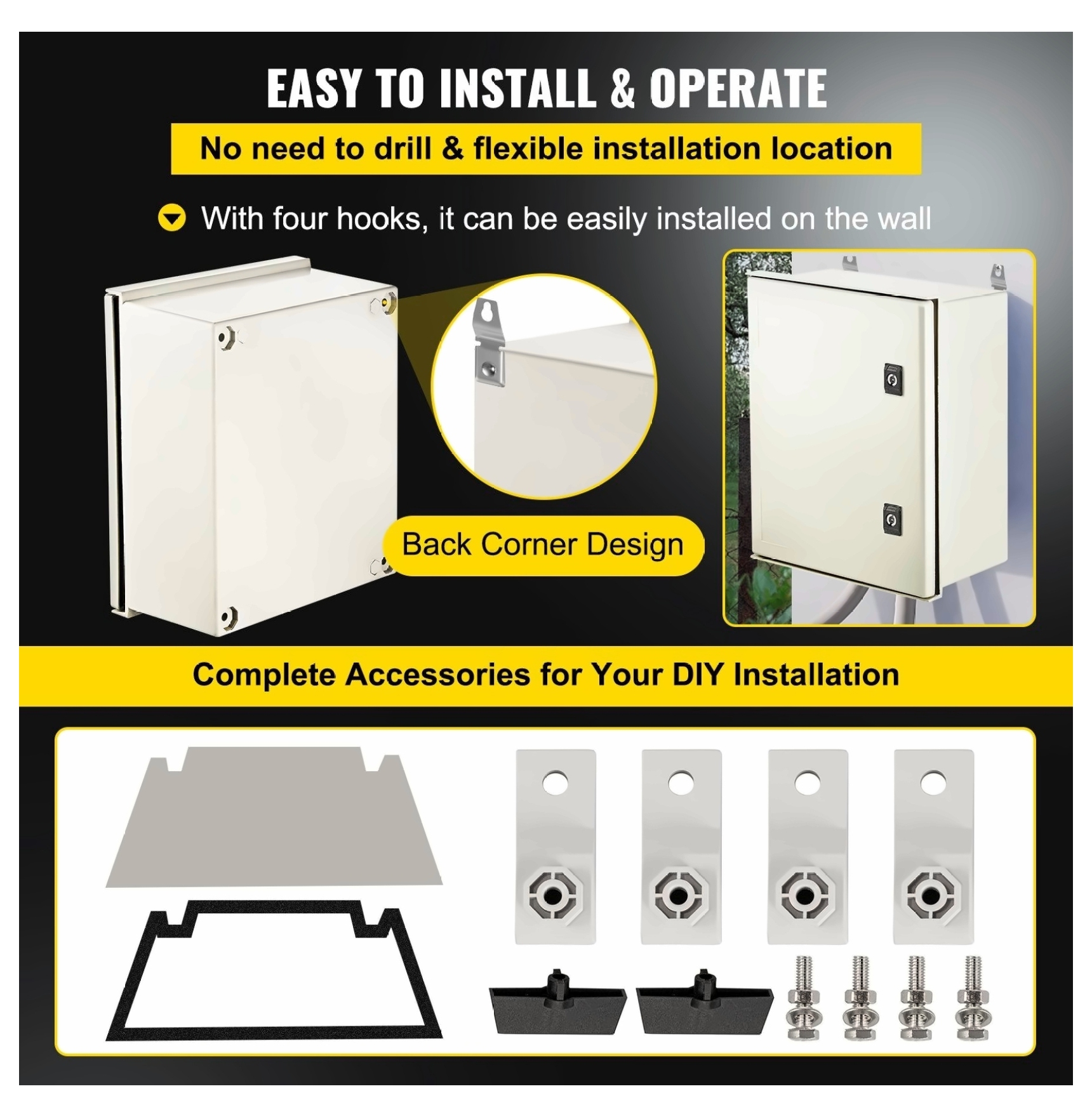 NEMA 4X Fiberglass Electrical Box 16x12x8'', IP66 Waterproof Enclosure, Outdoor Indoor Junction Box with Mounting Plate, 15.7x11.8x7.9 inch
