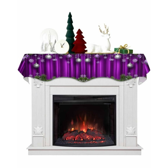 Purple Christmas Fireplace Mantel Scarf Table Runner, Xmas Balls Botanical Snowflake Winter Garland Mantel Top Tablerunners Dresser Scarves Cover Decorations for Windows Party Living Room 70''x17''