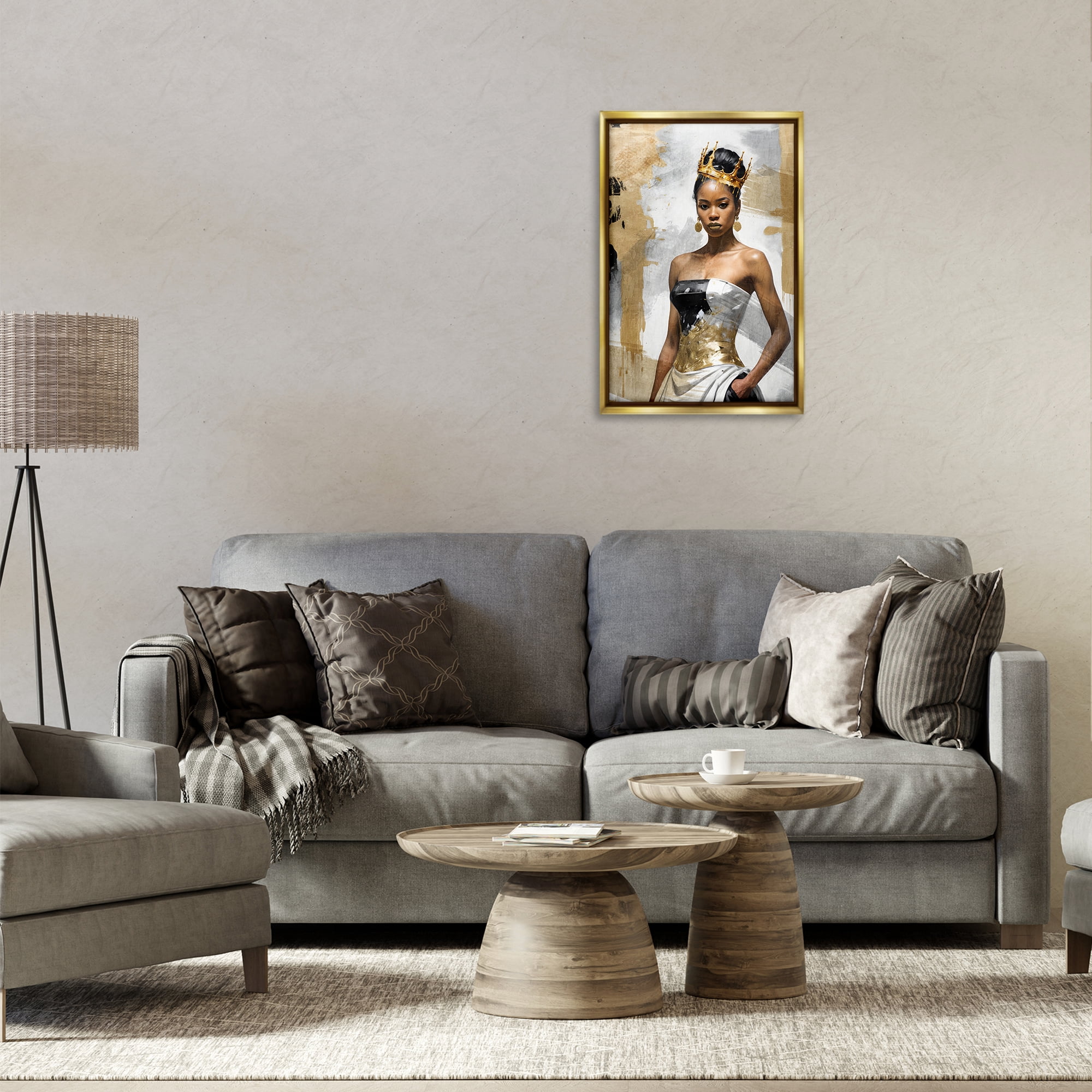 Stupell Industries Glam Abstraction Woman People Painting Gold Floater Framed Canvas Art Print Wall Art, 17 x 25