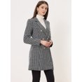 thumbnail image 2 of Elegante abrigo de tweed con solapa con muescas y doble botonadura a cuadros para mujer Negro XL, 2 of 5