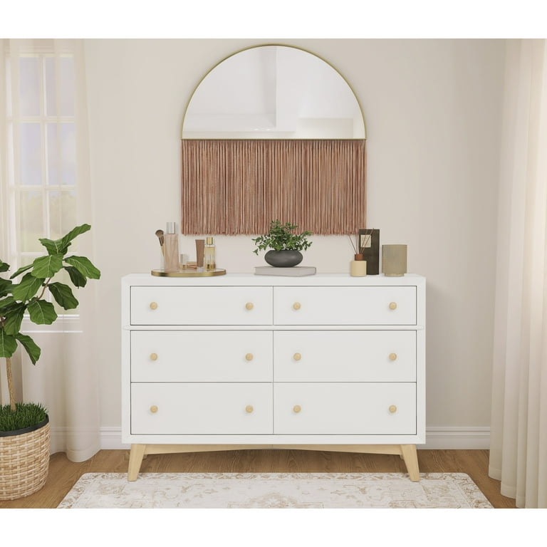 Evolur Loft Antilia Mid-Century Double Dresser, White Evolur Loft Antilia Mid-Century Double Dresser, White