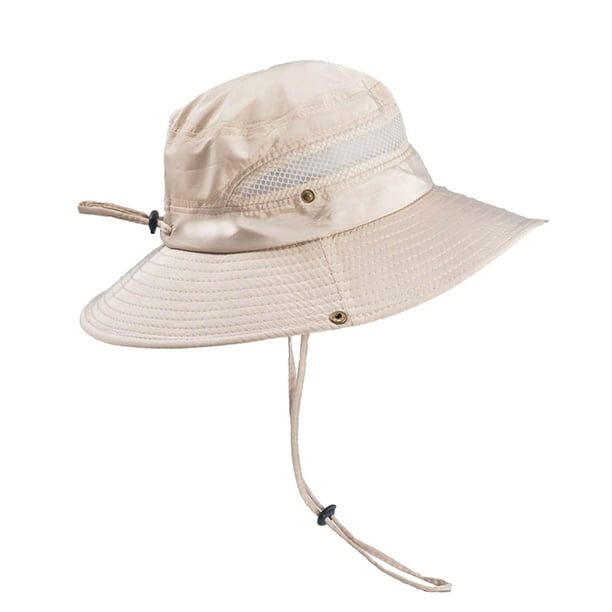 EeaseMX Sombreros de pesca con protección solar para exteriores, protección UV, malla transpirable, ala ancha y cordón ajustable para acampar, senderismo y montañismo (beige).