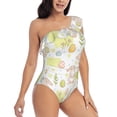 thumbnail image 5 of Balery Easter Rabbit One Shoulder Swimsuits for Women Ruffle Swimsuits Tummy Control One Shoulder Bathing Suits-Small, 5 of 8