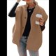 thumbnail image 3 of Chaleco de Felpa para Mujer, Informal, Extragrande, Cálido, con Botones y Bolsillos Marrón M, 3 of 9
