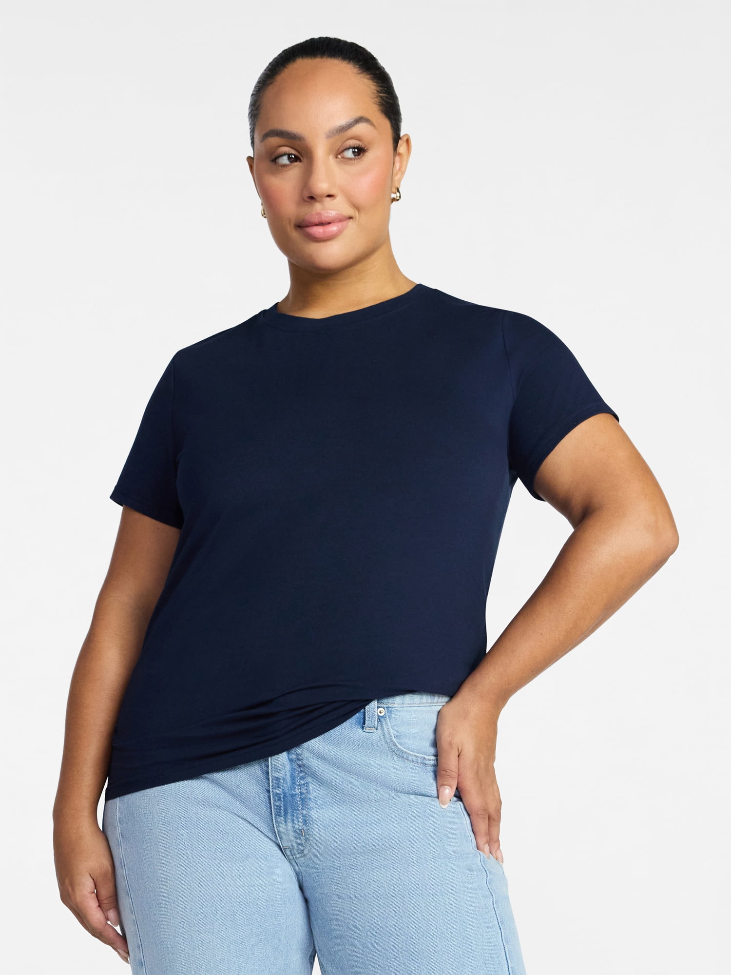 Time and Tru Women's Slim Fit Crewneck Tee with Short Sleeves, Sizes XS-XXXL