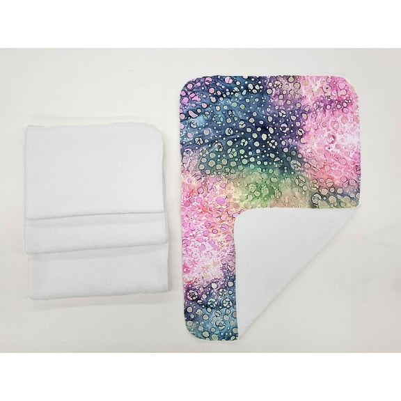 Batik Tie Dye Hand Towels (Set of 4) by Penny's Needful Things (Towel Color: White) (Pink Blue Green Spots)