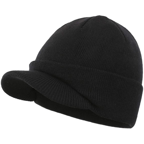 TELOLY Men's Winter Beanie Hat with Brim Warm Double Knit Cuff Beanie Cap
