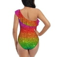 thumbnail image 6 of Yiaed Rainbow Glitter Print Women One Piece Swimsuits Tummy Control One Shoulder Bathing Suits Pattern Ruffle Swimwear-Small, 6 of 8
