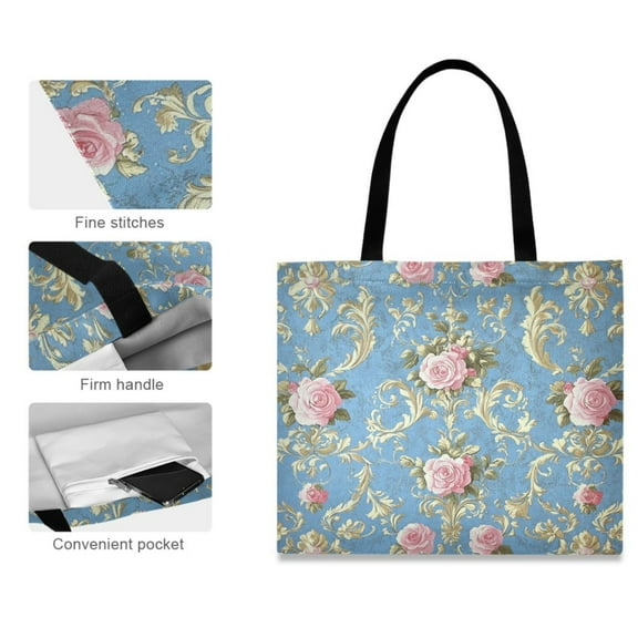 Canvas Tote Bag for Women Girls Design Print Elegant Floral Damask Design Tote