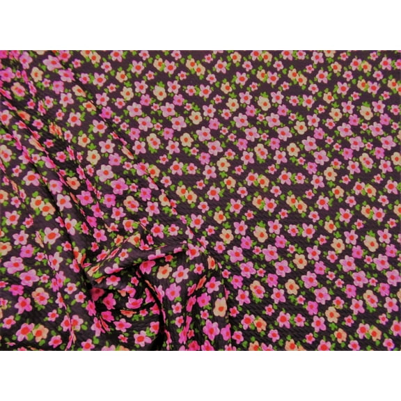 Bullet Printed Liverpool Textured Fabric Stretch Black Pink Red Green Floral V41