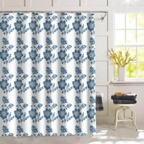 Planially Blue Floral Fabric Shower Curtain 72" X 72" Waterproof Bathroom Decor Curtains with 12 Hooks