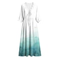 thumbnail image 4 of Karymi Easter Dress Floral Print Bohemian Maxi Dress, Ruffle V Neck Lace-Up Front 3/4 Puff Sleeve Elastic Waist Flowy Beach Vacation Sundress Dresses for Women, 4 of 7