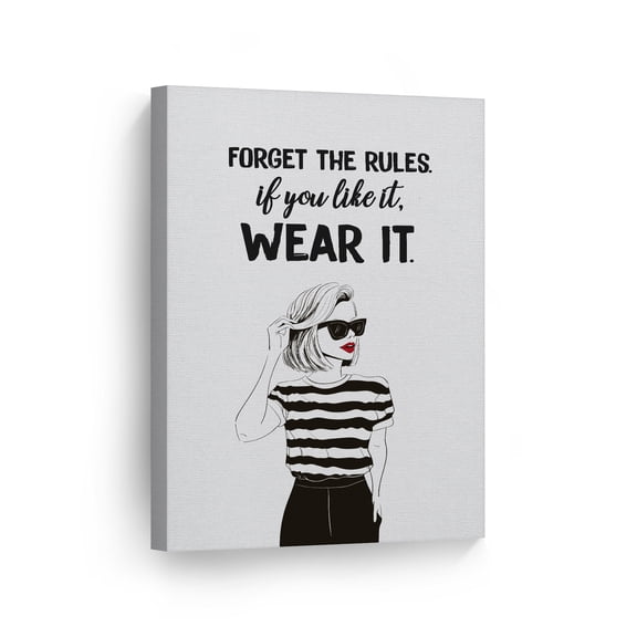 Smile Art Design Forget the Rules If You Like It Wear It Quote and Girl Glam Fashion Canvas Wall Art Print Office Bathroom Girls Room Women Dorm Bedroom Living Room Wall Decor Ready to Hang 12x8