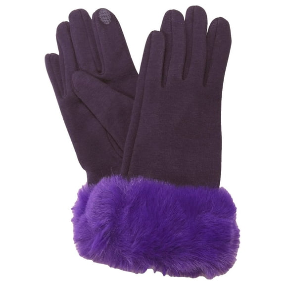 Womens Plum Purple Faux Fur Stretch Fit Texting & Tech Touchscreen Gloves