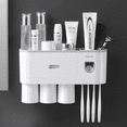 thumbnail image 2 of Estante de almacenamiento creativo para cepillos de dientes, taza para cepillos de gárgaras sin agujeros, almacenamiento para inodoro montado en la pared, exprimidor automático de pasta de dientes, 2 of 6