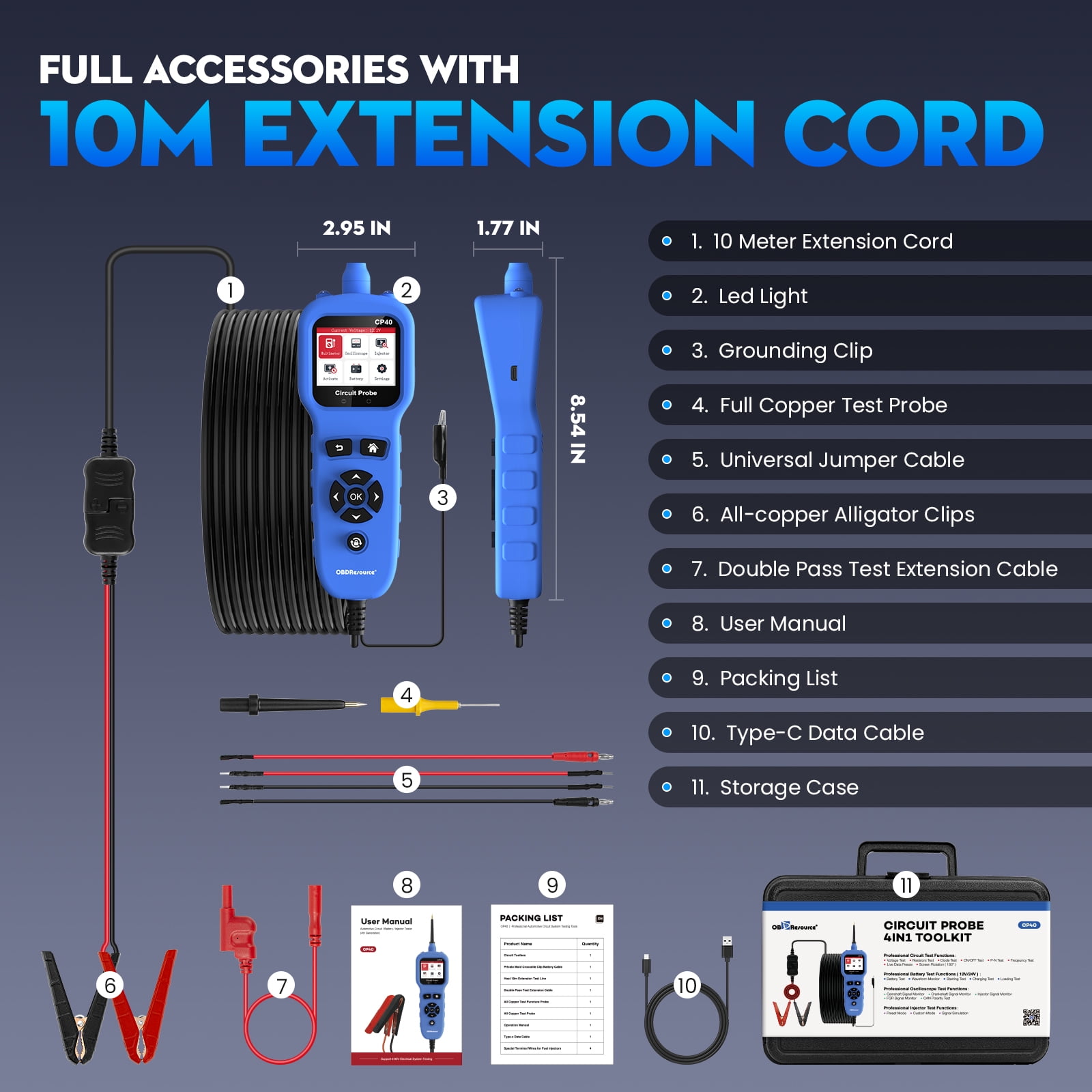 Automotive Circuit Probe Tester Kit; 12 24V DC Car Circuit Tester Digital Multimeter Oscilloscope Fuel Injector Battery Tester;Auto Short Circuit Finder Resistance Relay Diode Fuse Tester