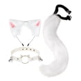 thumbnail image 1 of Qarigey 3x conjunto de orejas y cola de zorro de peluche para mujeres y niñas, conjunto de gargantilla con cuello y cuello Disfraces de disfraces blanco, 1 of 1