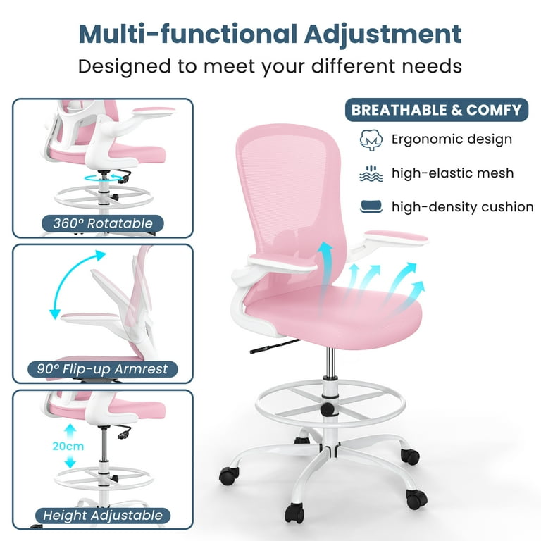 Drafting Chair Tall Office Chair with Flip up Armrests Executive Ergonomic Computer Standing Desk Chair Office Drafting Chair with Lumbar Support
