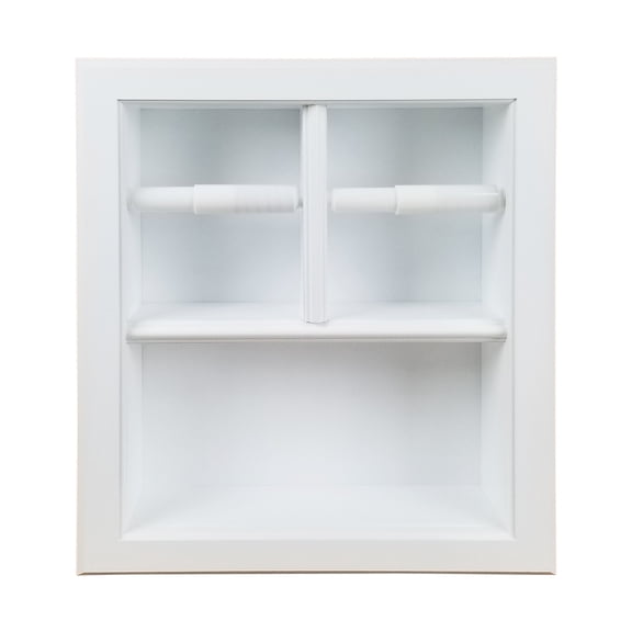 Hestia White Enamel Solid Wood Recessed Double Toilet Paper Holder with Shelf 13.25"w x 15.25"h