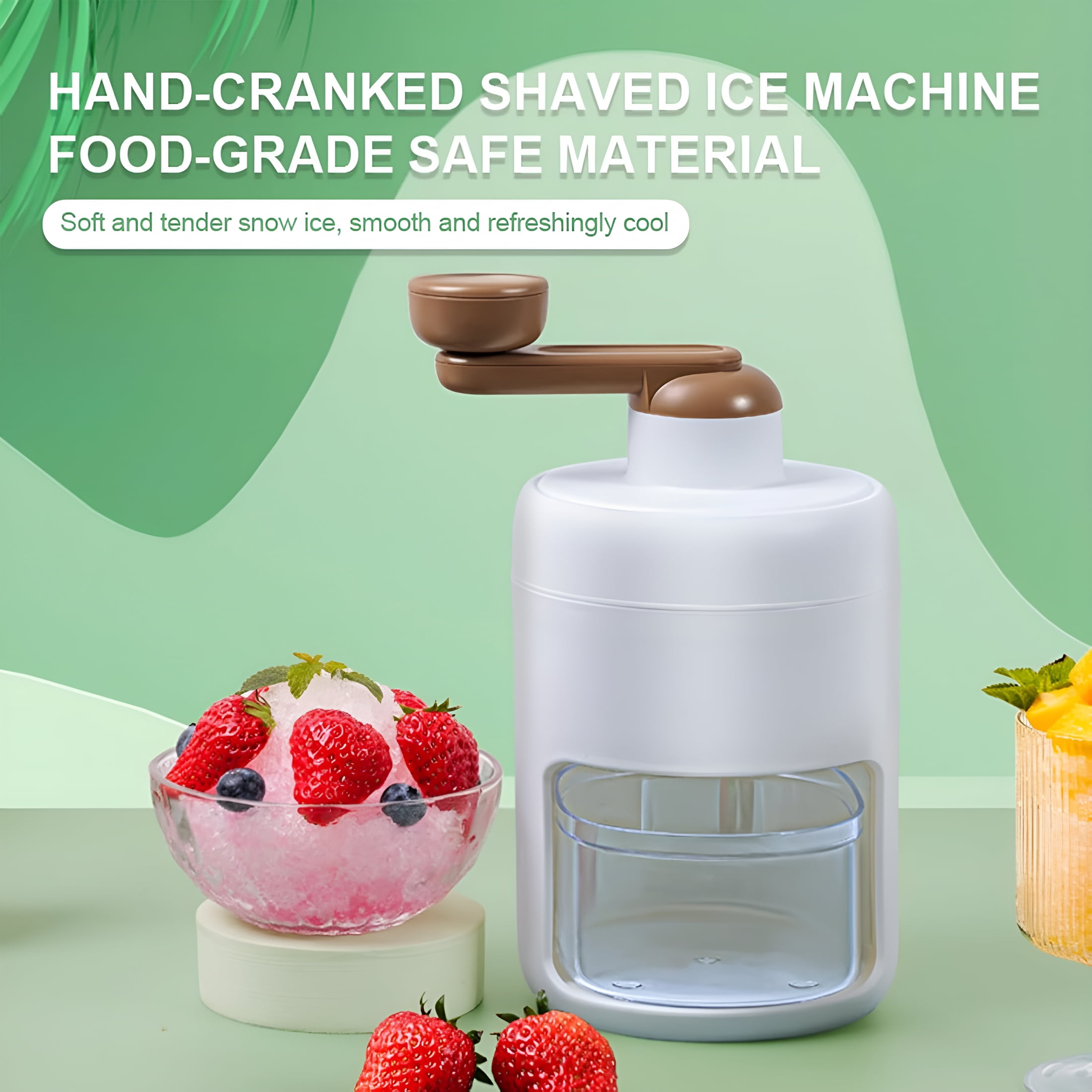 CURYMAY Portable Ice Shaver,Hand Crank Snow Cone Machine,Household Small Ice Maker Crusher,Manual Shaved Ice Machine with 1 Reusable Plastic Ice Mold Cups for Making Snowcones Ice Cream (White)