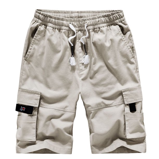 Pantalones cortos cargo para hombre, cintura elástica, corte relajado, pantalones cortos de trabajo informales de algodón para verano