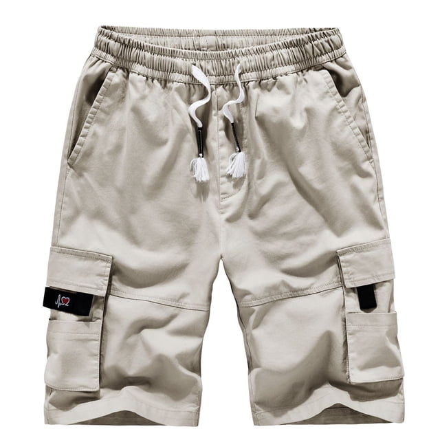 Pantalones cortos cargo para hombre, cintura elástica, corte relajado, pantalones cortos de trabajo informales de algodón para verano