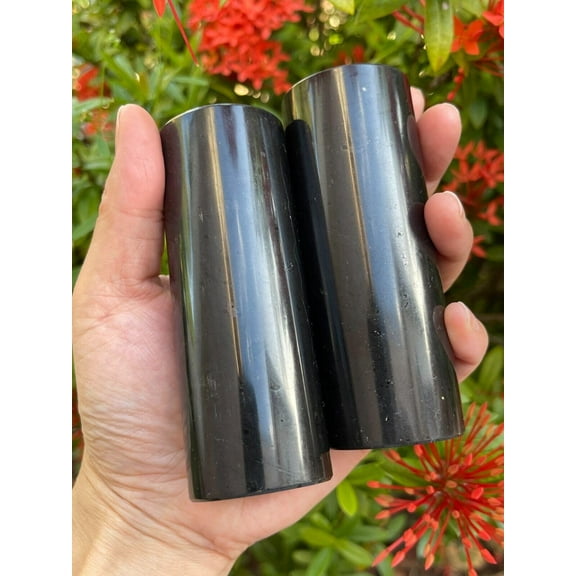2 Packs Black Tourmaline Harmonizer Cylinder, Polished Black Tourmaline Cylinder, Meditation, Healing Crystals