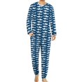 thumbnail image 1 of Pijama de tiburón divertido, conjunto de pijama de 2 piezas con estampado de vida marina de manga larga para hombre, ropa de dormir romántica de gran tamaño con gráficos de otoño, 1 of 5