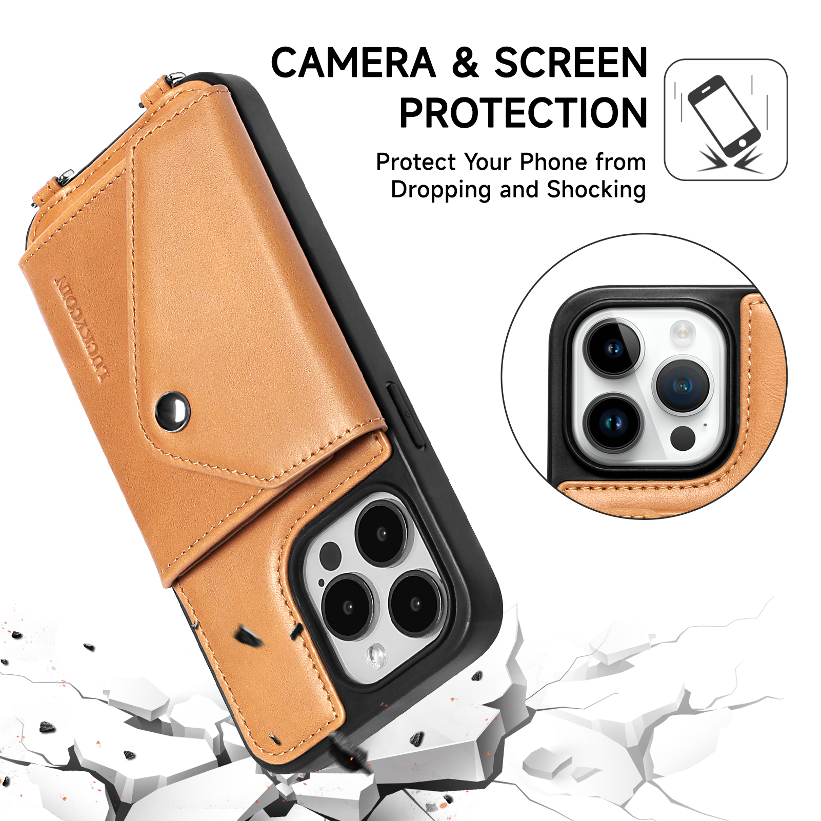 Handmade Genuine Leather Crossbody Wallet Phone Case for Apple iPhone 14 Pro Max 6.7-Inch,with Strap and Flip Wallet Card Holder,Shockproof Durable Scratch Protective