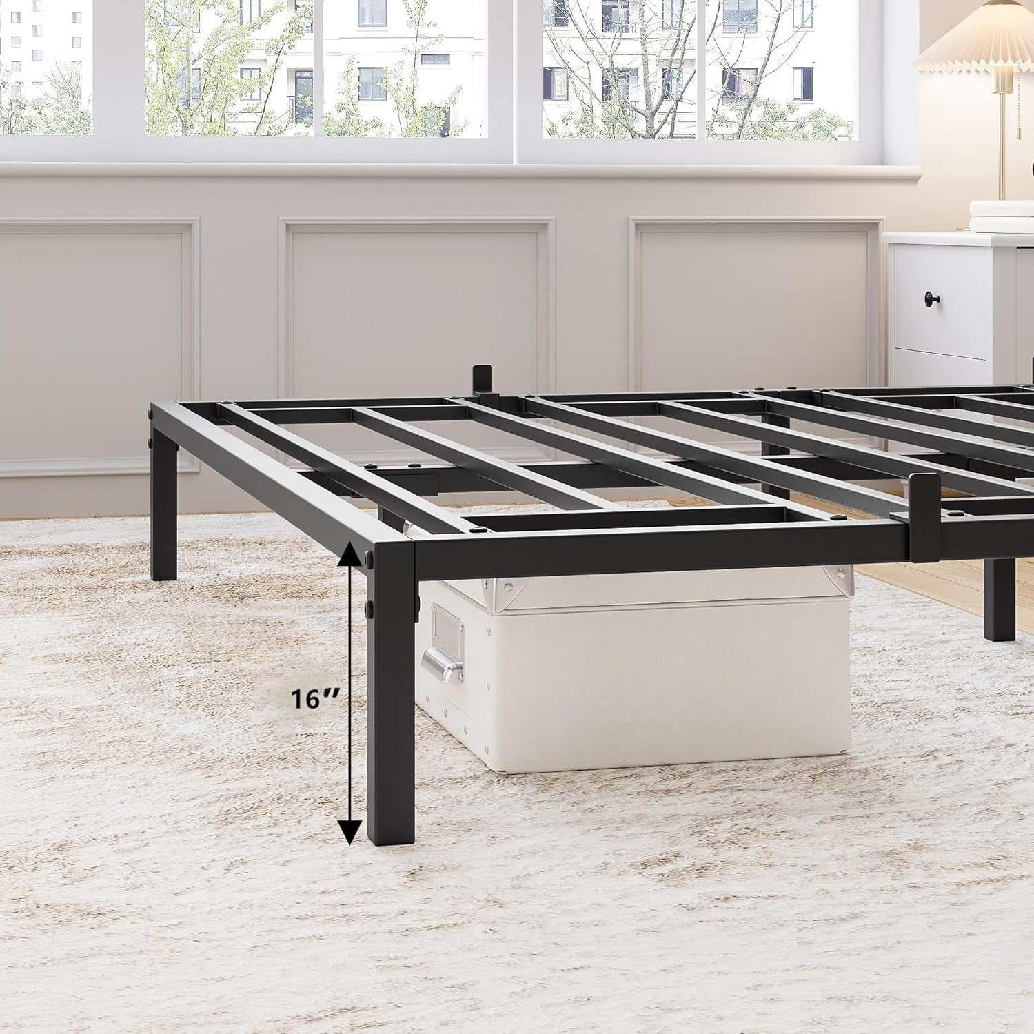 Quality Metal Bed Frame Platform – Queen Size, 16 Inch, Heavy Duty Steel Slats, Noise-Free, Non-Slip, Underbed Storage, 1000lbs Capacity, Easy Assembly, Black, Size: 16 INCH Queen