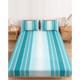 thumbnail image 2 of Full Size Fitted Sheet Set - Turquoise Ombre Stripe 3 Piece Bedding Sets 16" Deep Pocket Fitted Sheet with 2 Pillowcases Farmhouse Simple Striped Brushed Microfiber Hotel Luxury Bed Sheets, 2 of 9