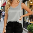 thumbnail image 3 of Satin Tank Tops for Women Lightweight Dressy Casual V Neck Plain Sleeveless Shirt Summer Outfits, 3 of 4