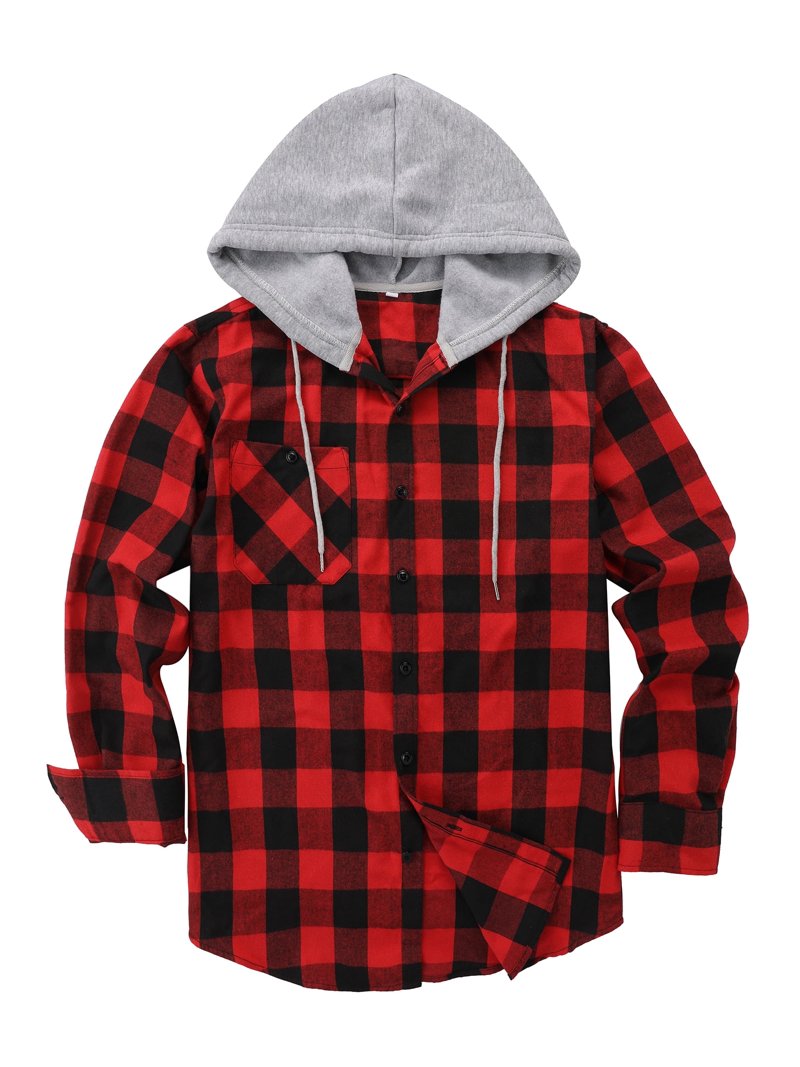 SWISSWELL Men's XL Red Flannel Hoodie Shirt Jacket, Casual Long