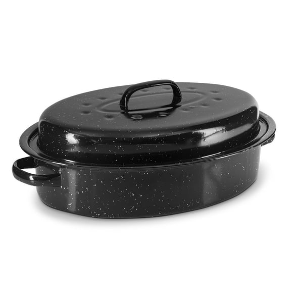 Eternal Living granite Roasting Pans, Black (15 Oval Roaster Pan With Lid)