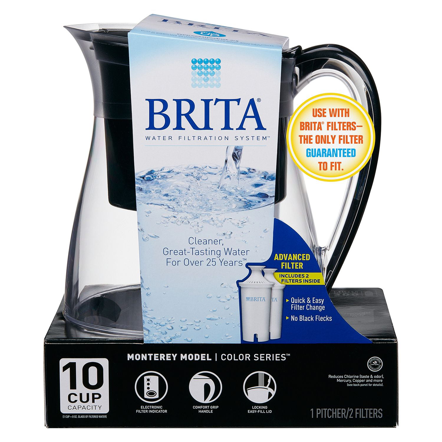 Brita Monterey Water Filter Pitcher + 2 Brita Filters, Red, 10 Cup ...