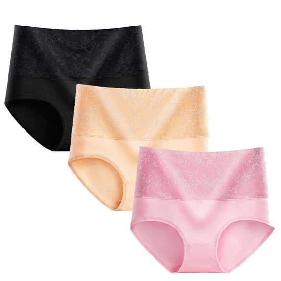 Diufon 3 Pack Cotton Underwear for Women High Waist Full Coverage Rose Printed Panties Ladies Stretch Soft Briefs