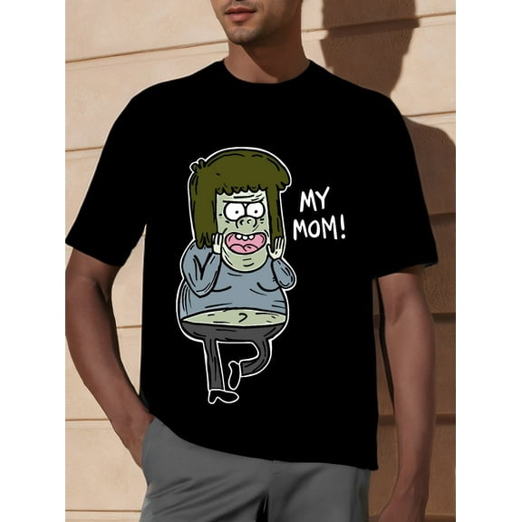 Regular Show "My Mom!" Graphic T-Shirt Funny Men's Short Sleeve Tee with Black Color and Humorous Muscle Man Design Collection 338145