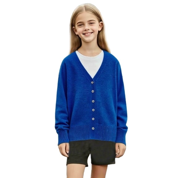 Girls Lightweight Cardigan Sweater Size 7 Basic Open Front V Neck Cardigans School Uniform Kids Casual Cute Outwear Blue, 5-6 Y
