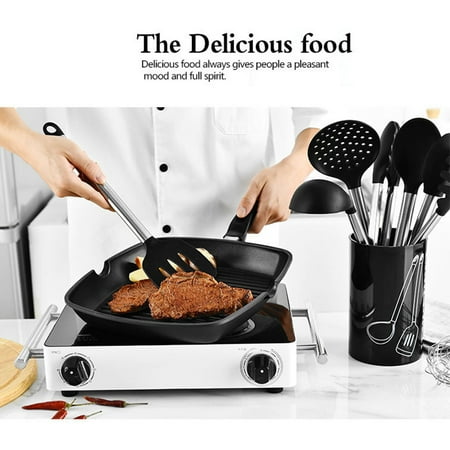 

Pinshui Silicone Cooking Tools Spaghetti Spoon+ Eggs Beater + Spoon + Shovel + Clamp with Storage Cup