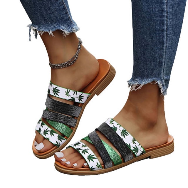 Dvkptbk Sandales Compensées Confortables pour Femmes avec Brides Réglables à Fleurs Noires - Rivets en Strass pour Intérieur Ou Extérieur, Marron