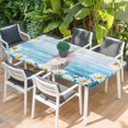 thumbnail image 2 of Blue Easter Bunny Table Cloths for 5 Foot Rectangle Tables, Spring Daisy Modern Ombre Striped Patio Waterproof Elastic Fitted Tablecloths, Washable Rectangular Table Cover for Camping, 2 of 8