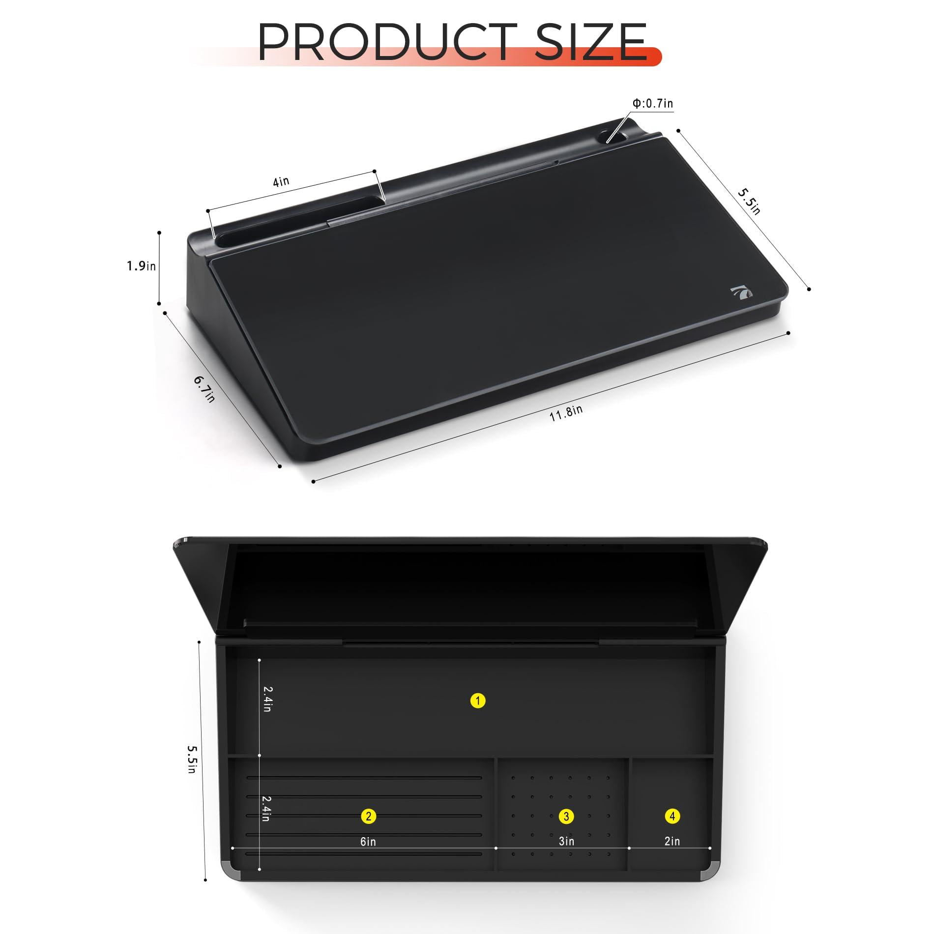 Small Compact Glass Desktop Whiteboard With Storage - 12 X 7 In Dry Erase Board For Desk  Home Office School | Includes 5 Markers Eraser & Holder Space-saving Organizer Aesthetic Black