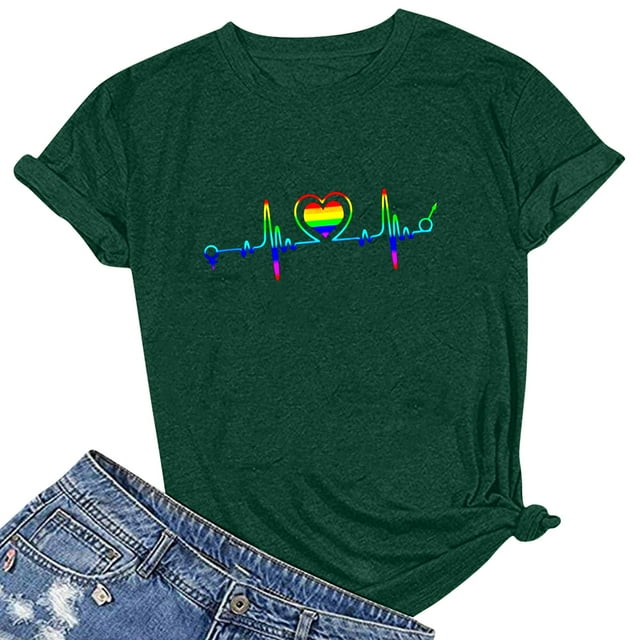 RKSTN T-Shirts Fierté Femmes T-Shirts Graphiques Arcs-en-Ciel T-Shirts LGBT T-Shirts Décontractés Col Rond Manches Courtes Hauts