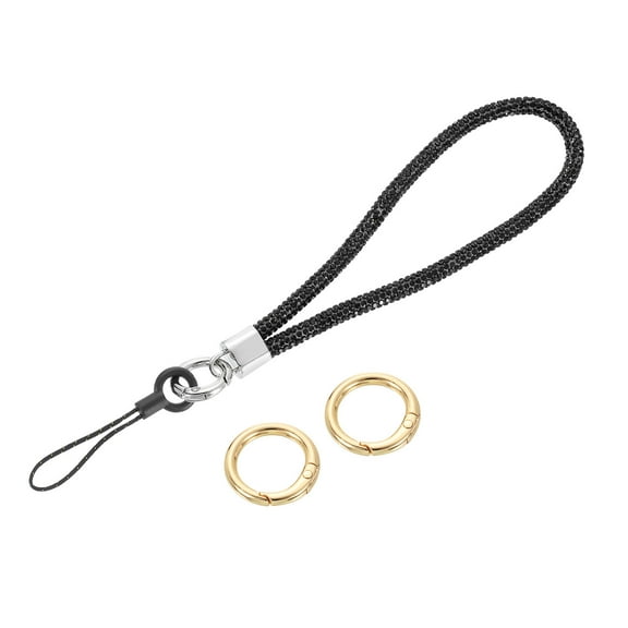 Bling Wristlet Lanyard, 5.3" Rhinestone Keychain Strap, Black