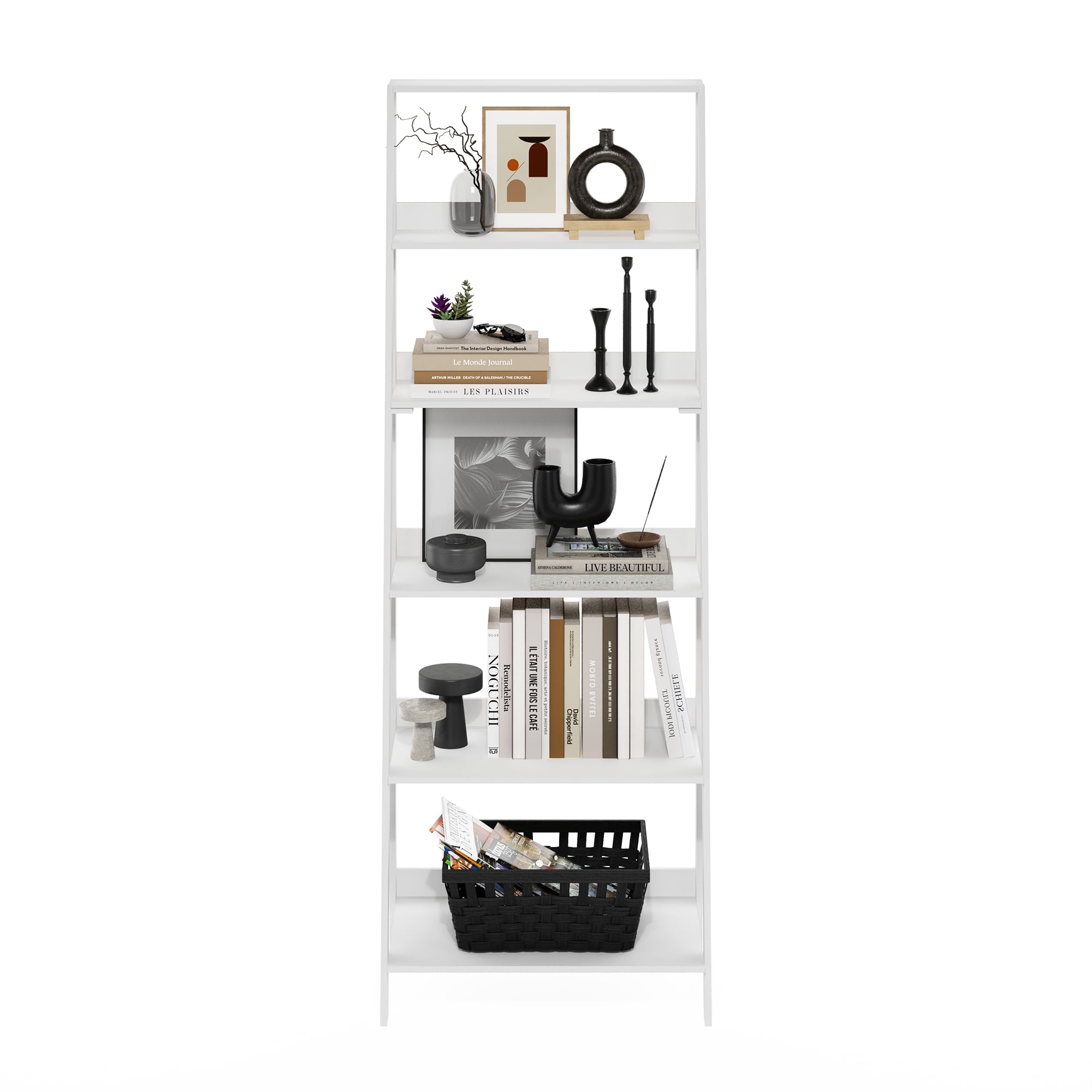 Furinno Ladder Bookcase Display Shelf in 6-Tier in White