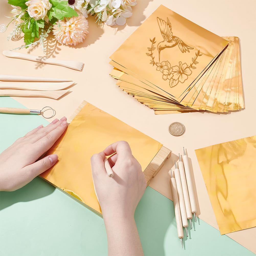 100 Sheets Heavy Duty Aluminum Foil Sheet 6 x 6 inch Gold Flashing Square Tin Foil Heavy Duty Board