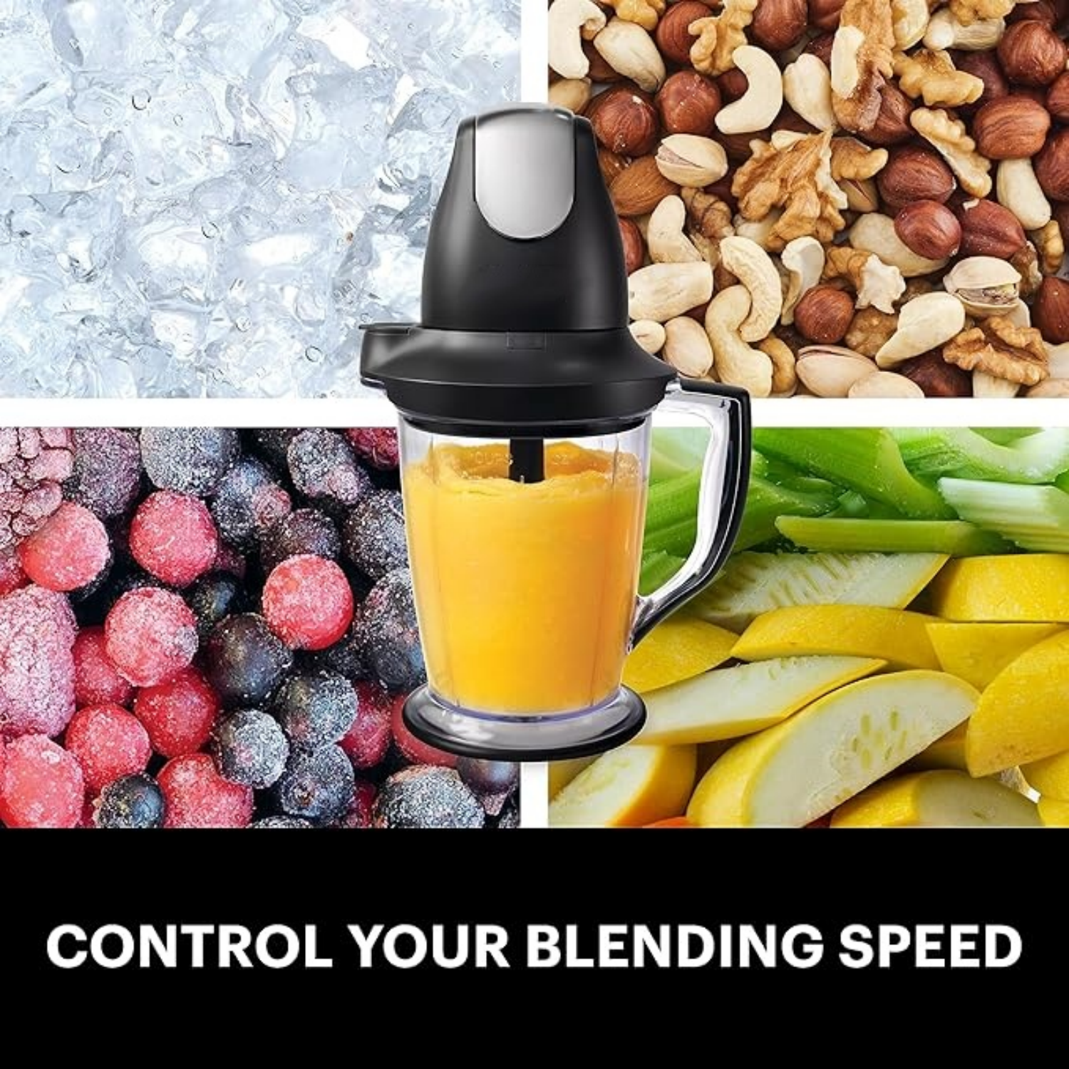 Blender/Food Processor with 450-Watt Base, 48oz Pitcher, 16oz Chopper Bowl, and 40oz Processor Bowl for Shakes, Smoothies, and Meal Prep,Black
