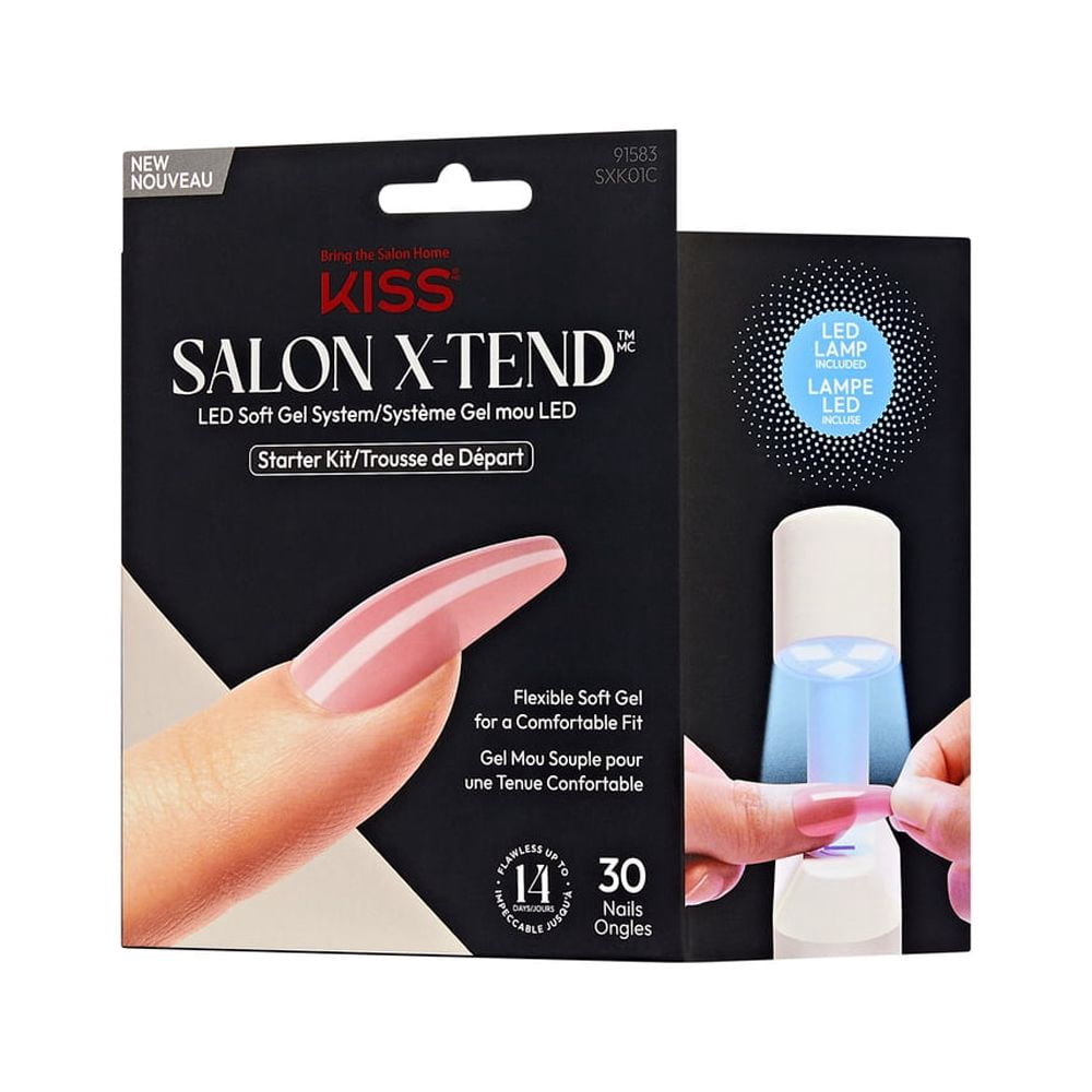Kiss Salon X-tend LED Gel Nail Kit, 'Tone', Pink, Long Coffin, 30 Press On Nails